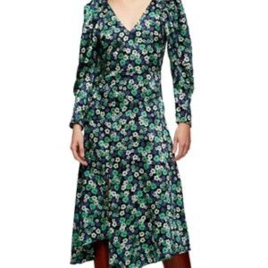 Floral print Asymmetrical green dress